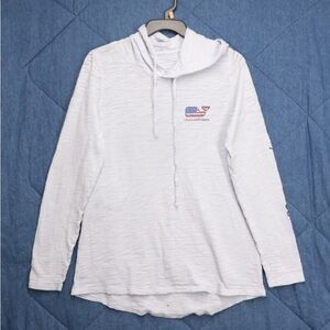 Vineyard Vines Mens Small Light Blue Hooded Lightweight American Flag Whale